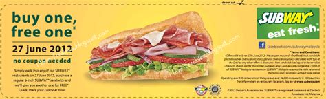 love freebies malaysia promotions subway buy     coupon