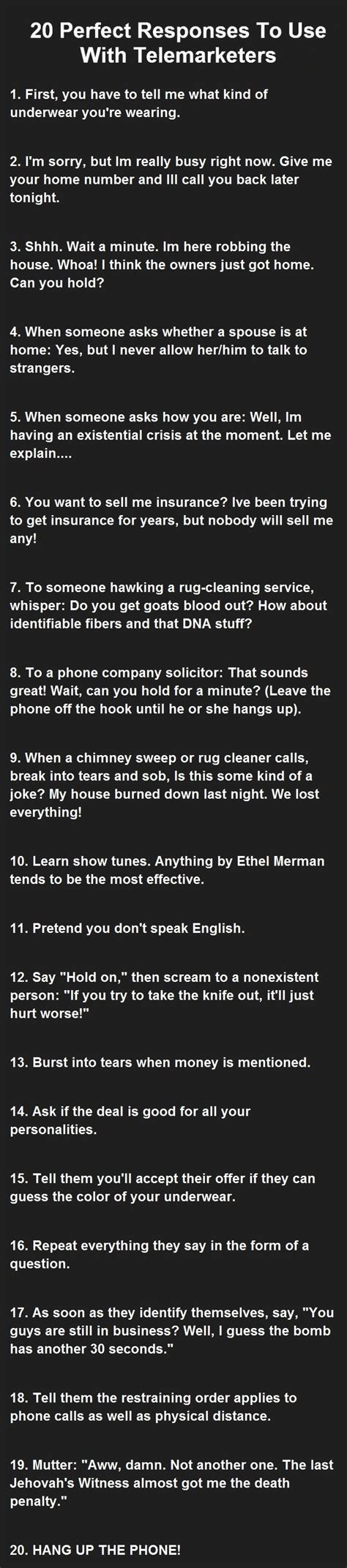 20 perfect responses to use with telemarketers funny jokes story lol funny quote funny quotes