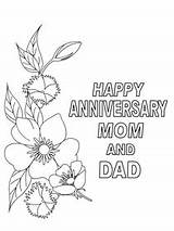 Anniversary Coloring Printable Happy Cards Card Mom Dad Print sketch template
