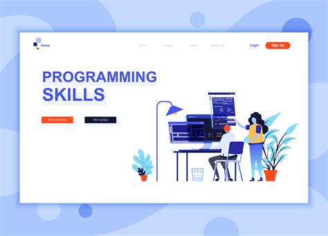 modern flat web page design template concept  programming skills decorated people character