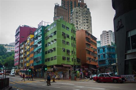 blue house   colorful buildings hong kong