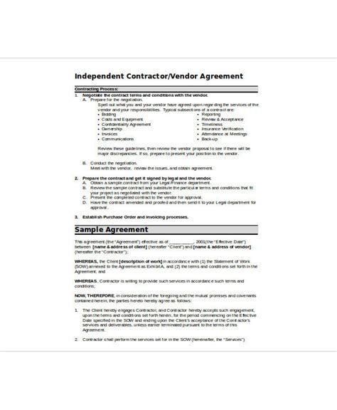 vendor agreement examples  samples  word apple pages
