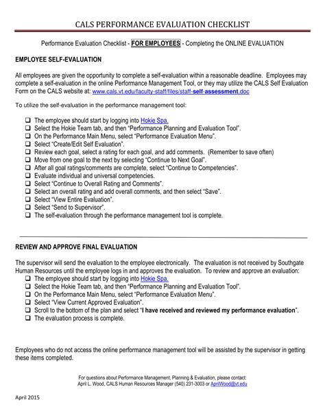 performance management checklist  examples format