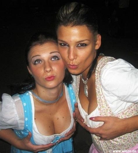 sexy girls of oktoberfest beer and cleavage in their dirndls