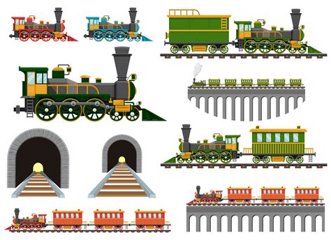 vintage train  railroad vector design illustration set isolated