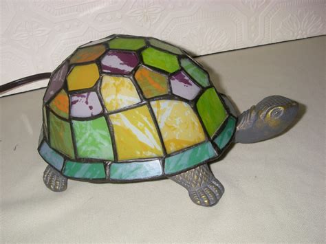 vintage stained glass turtle nursery lamp  bobsfindsndesigns