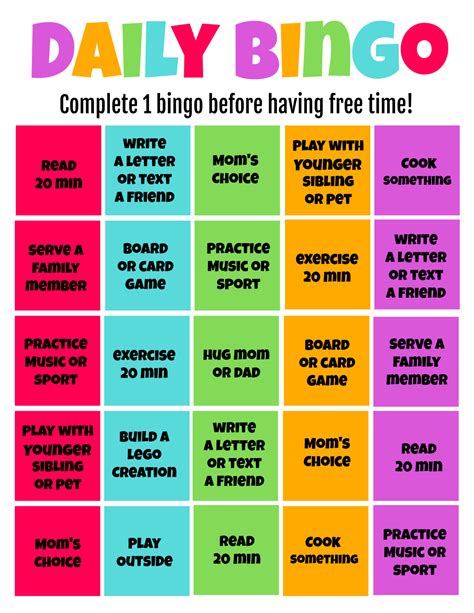 daily bingo activity cards  kids fun daily activities gluesticks blog