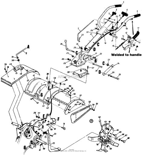 mtd     parts diagram  rear tine tiller upper assembly