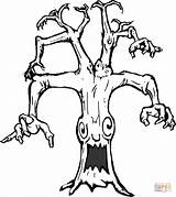 Coloring Tree Monster Haunted Pages Halloween Drawing Monsters sketch template