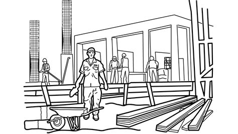 construction worker working   construction building  drawing animation