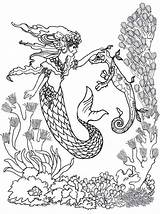 Coloring Mermaid Pages Realistic Adult Printable Print Horse Adults Seahorse Fairy Mermaids Colouring Books Drawing Dragon Book Sea Her Sheets sketch template