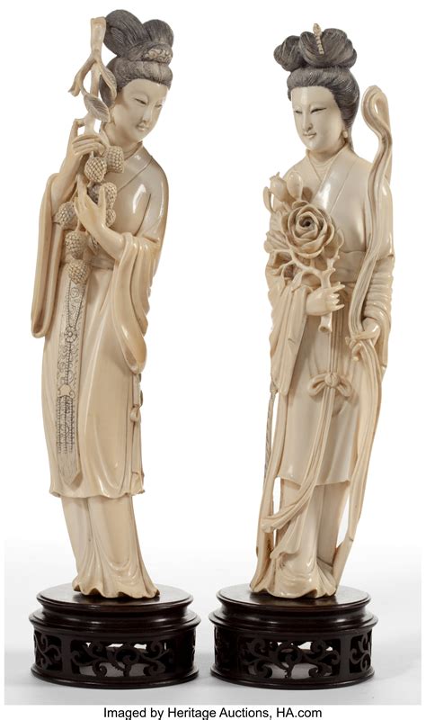 chinese carved ivory figures circa    inches high lot