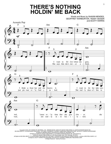 There S Nothing Holdin Me Back Sheet Music Shawn Mendes Big Note Piano