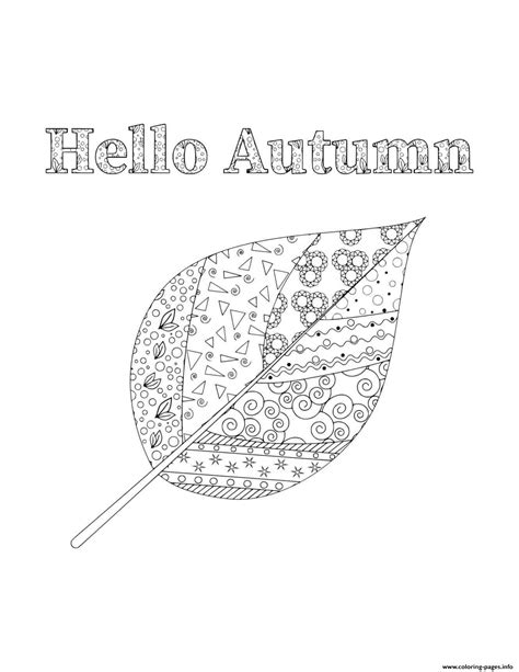 fall  autumn leaf doodle  adults coloring page printable