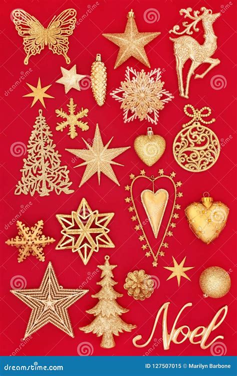 gold christmas decorations stock image image  noel