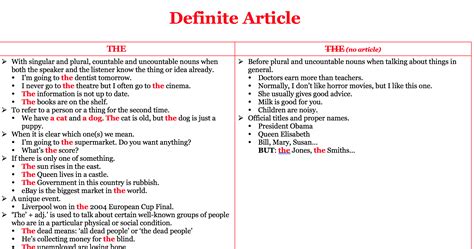 definite article worksheets