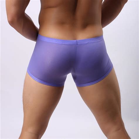 2019 Men Ice Silk Boxer Shorts Underwear Sexy Sheer Mesh Gay Exotic