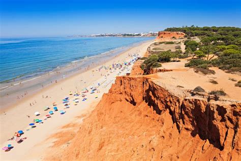 falesia beach stock image image  shore blue portugal