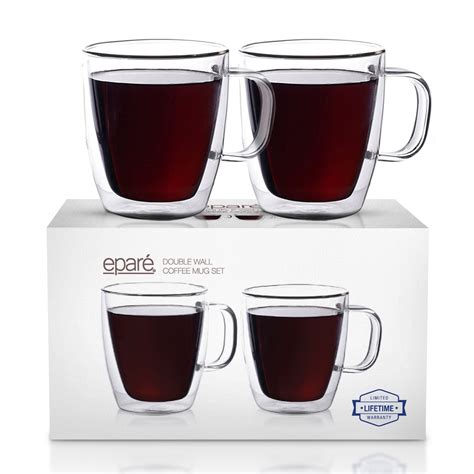 Epare Coffee Mugs Clear Glass Double Wall Cup Set Insulated