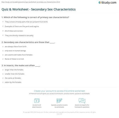 Quiz And Worksheet Secondary Sex Characteristics