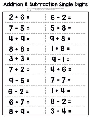 addition  subtraction worksheets  kindergarten  printable