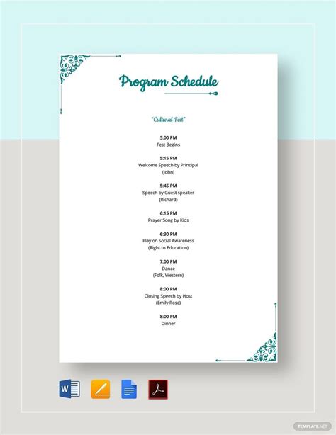 instantly  program schedule template sample    microsoft word