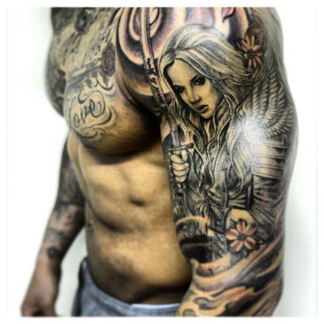 Guardian Angel Sleeve Tattoo Angel Tattoo Designs Angel Sleeve