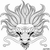 Draghi Drachen Dragones Tete Erwachsene Zentangle Adultos Adulti Stampare Tête Malbuch Justcolor Drago Coloriages sketch template