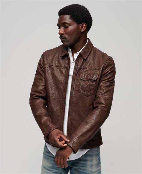 mens  leather jacket  brown superdry uk