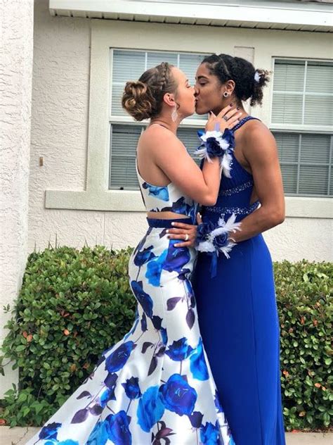 lesbian couple shares a kiss in public as they step out for 2018 prom