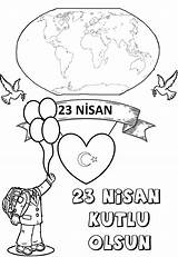Nisan Boyama Okul Oncesi Bayrami Egemenlik Cocuk Ulusal Sayfalari sketch template