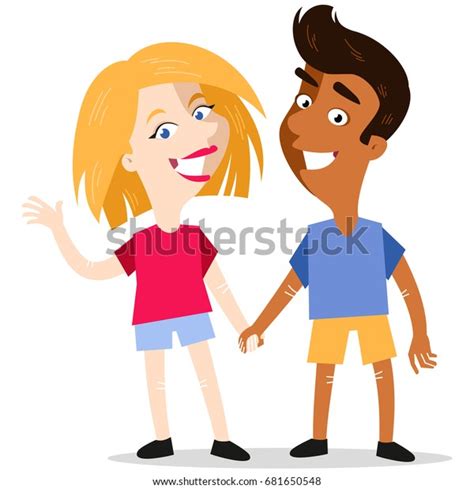 happy smiling interracial cartoon couple holding stock vector royalty