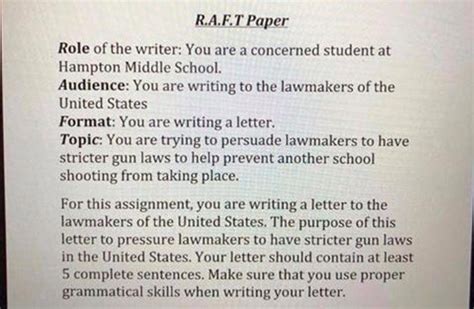 teacher assigns students  write anti gun letters  congress page
