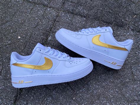 Custom Nike Air Force 1 Golden Swoosh Unique And Handpainted Etsy Uk