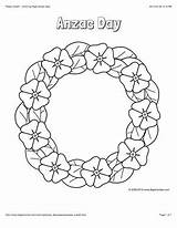 Anzac Remembrance Poppy Wreath Coloring Color Pages Poppies Kids Colouring Mandala Memorial Craft Sheets Paper Cut Sanat Bigactivities Activities Flower sketch template