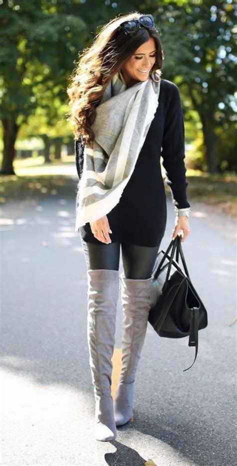 Leather Leggings With Boots Over The Knee Boot Preppy Outfit