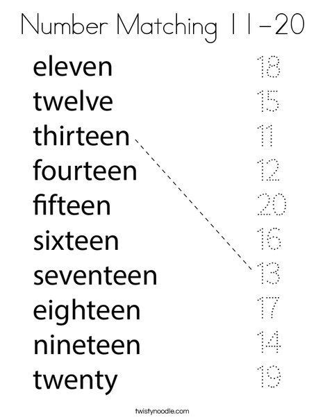number matching   coloring page twisty noodle english lessons