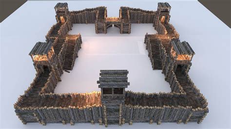 medieval wooden fort  model  zbd
