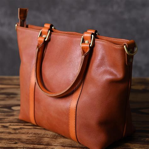 brown leather women handbag work bag shoulder bag  women