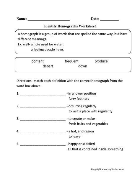 homographs worksheet   grade homophones  homographs test