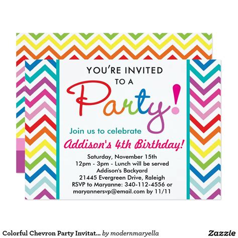 colorful chevron party invitation birthday wishes   cool