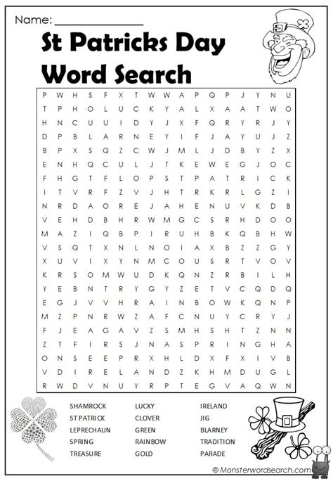 st patricks day word search monster word search