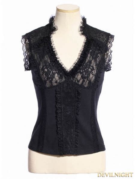 black steampunk v neck sleeveless top for women uk