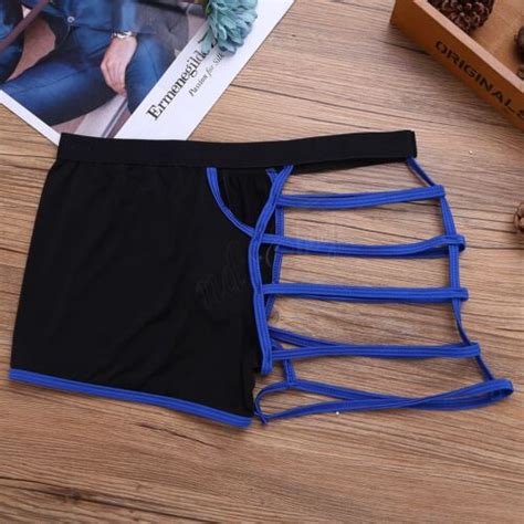 sexy men hollowed straps one side breathable boxer briefs