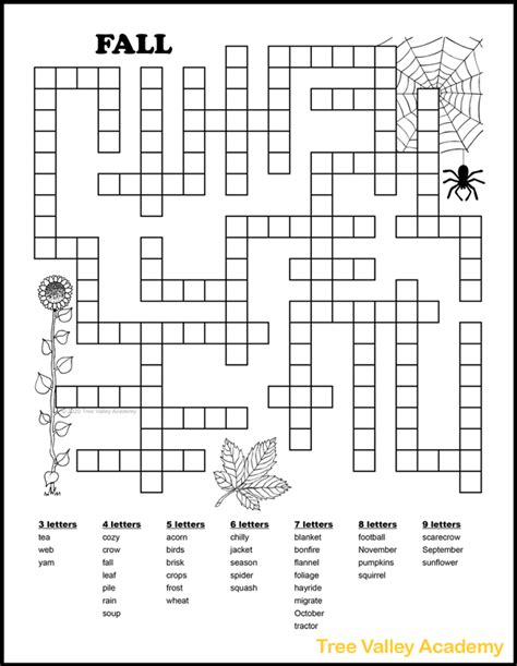 printable autumn fall word fill  puzzles tree valley academy