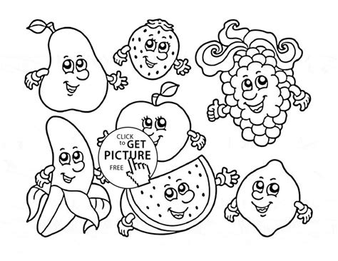 fruits  vegetables coloring pages cartoon fruits  vegetables