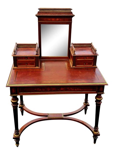 antique 19th c french satin inlaid and bronze mounted and leather top mirror vanity dressing table