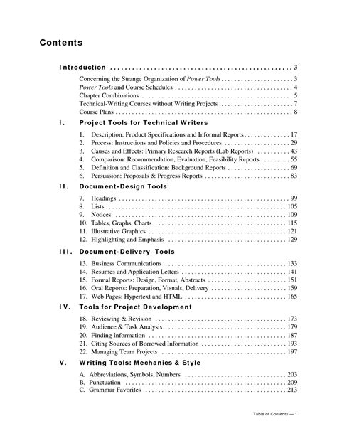 sample table  contents  research paper  papers