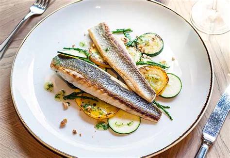Sea Bass Fillet With Grilled Courgette Lemon And Hazelnut Olivemagazine