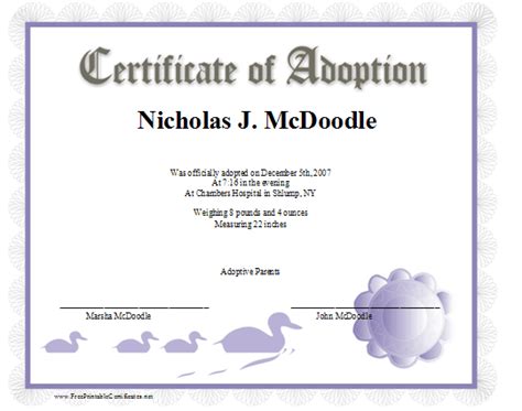 adoption certificate printable certificate